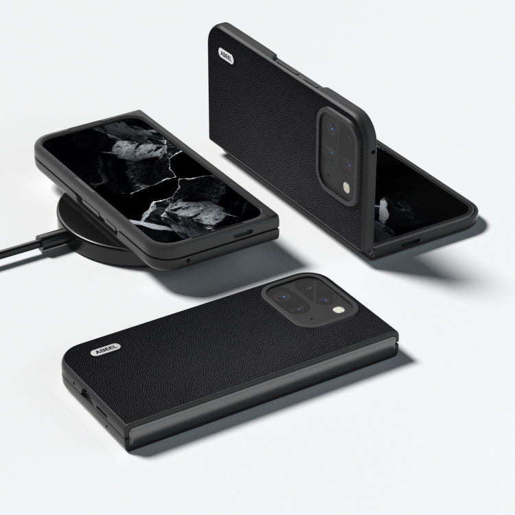 For Google Pixel 9 Pro Fold ABEEL Genuine Leather Elegant Black Edge Phone Case(Black)