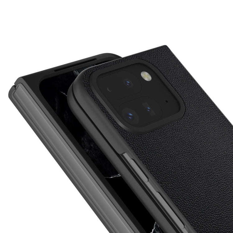For Google Pixel 9 Pro Fold ABEEL Genuine Leather Elegant Black Edge Phone Case(Black)