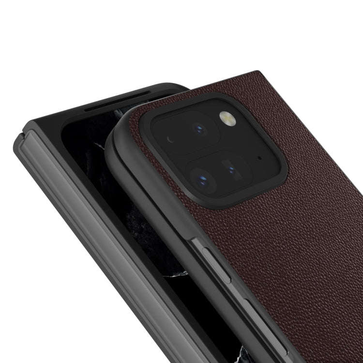 For Google Pixel 9 Pro Fold ABEEL Genuine Leather Elegant Black Edge Phone Case(Coffee)