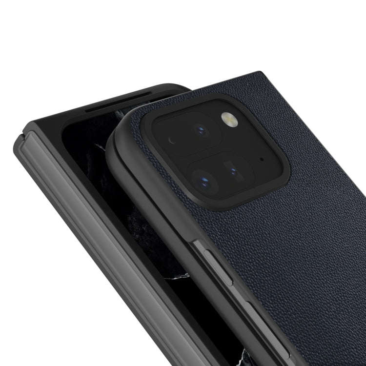 For Google Pixel 9 Pro Fold ABEEL Genuine Leather Elegant Black Edge Phone Case(Blue)