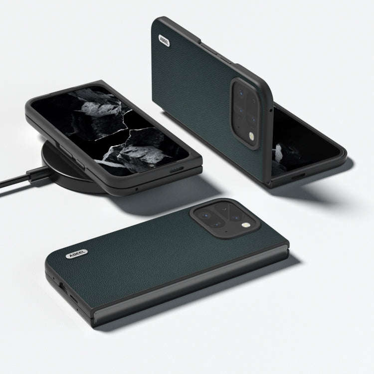 For Google Pixel 9 Pro Fold ABEEL Genuine Leather Elegant Black Edge Phone Case(Green)
