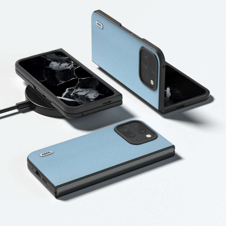 For Google Pixel 9 Pro Fold ABEEL Genuine Leather Elegant Black Edge Phone Case(Sky Blue)
