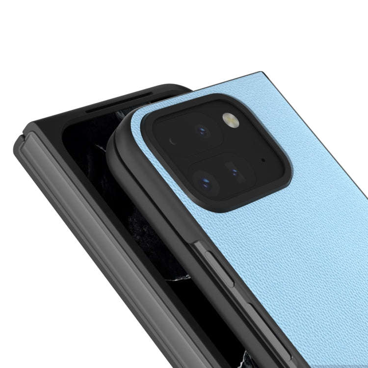For Google Pixel 9 Pro Fold ABEEL Genuine Leather Elegant Black Edge Phone Case(Sky Blue)