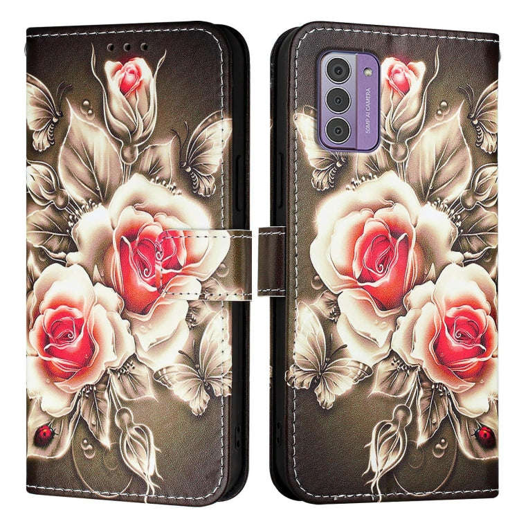 For Nokia G42 / G310 Colored Drawing Pattern Plain Weave Leather Phone Case(Roses On Black)
