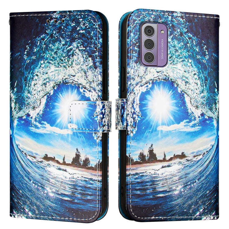 For Nokia G42 / G310 Colored Drawing Pattern Plain Weave Leather Phone Case(Waves And Sun)