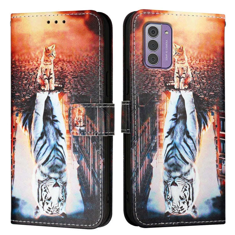 For Nokia G42 / G310 Colored Drawing Pattern Plain Weave Leather Phone Case(Cats And Tigers)