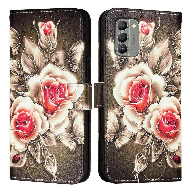For Nokia G400 Colored Drawing Pattern Plain Weave Leather Phone Case(Roses On Black)