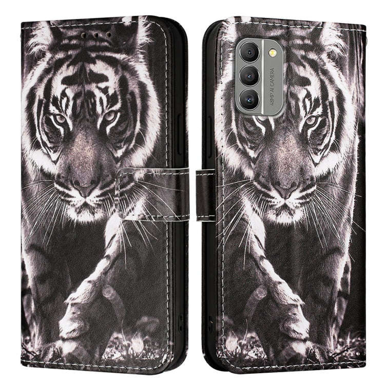 For Nokia G400 Colored Drawing Pattern Plain Weave Leather Phone Case(Black And White Tiger)