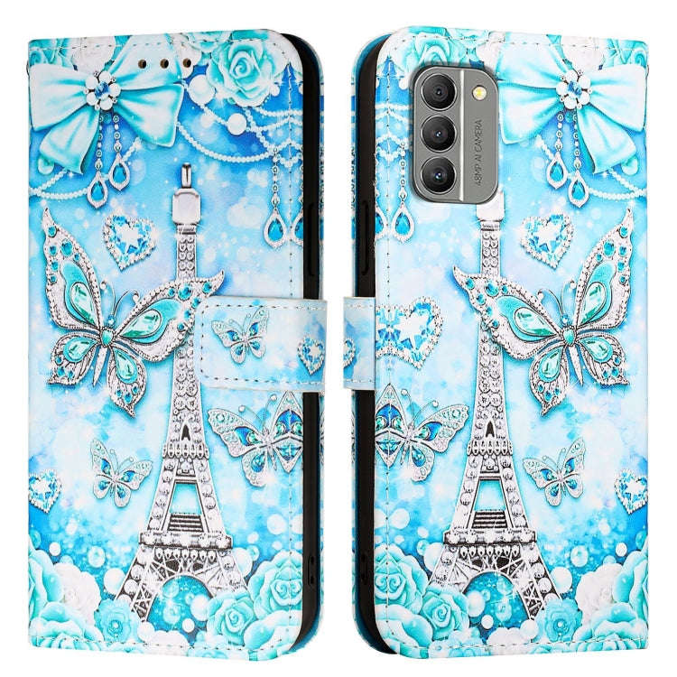 For Nokia G400 Colored Drawing Pattern Plain Weave Leather Phone Case(Tower Butterfly)