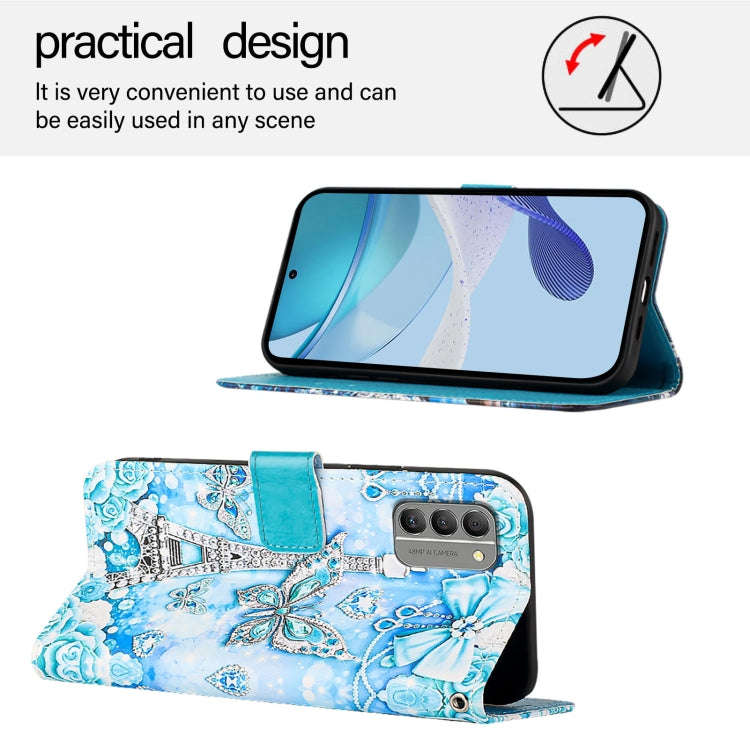 For Nokia G400 Colored Drawing Pattern Plain Weave Leather Phone Case(Tower Butterfly)