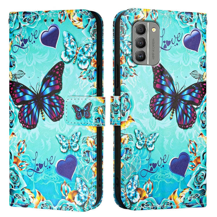 For Nokia G400 Colored Drawing Pattern Plain Weave Leather Phone Case(Love Butterfly)