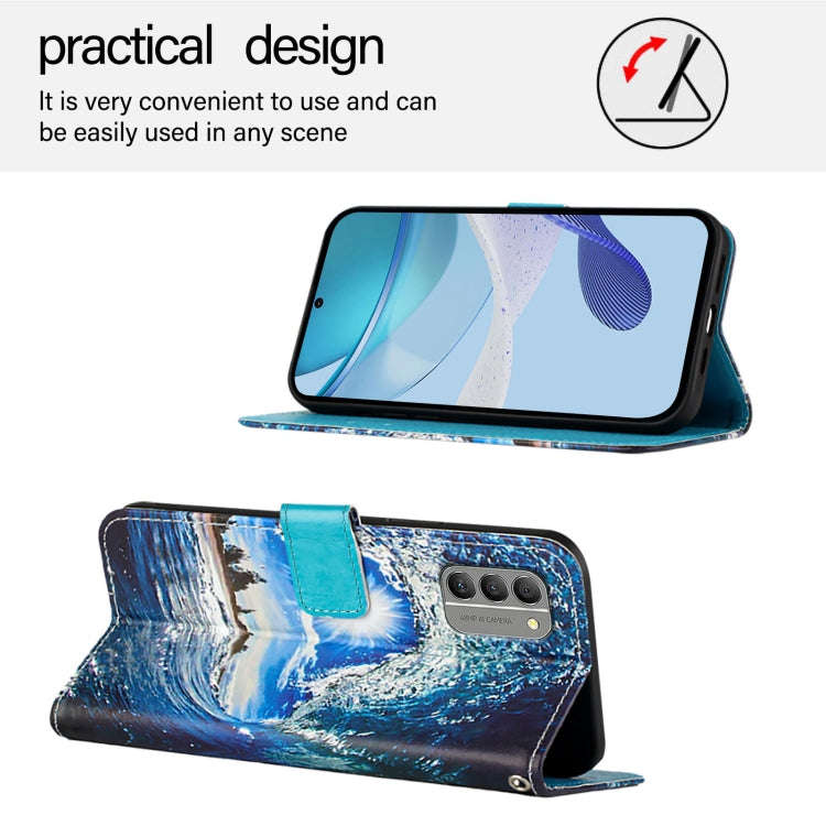 For Nokia G400 Colored Drawing Pattern Plain Weave Leather Phone Case(Waves And Sun)