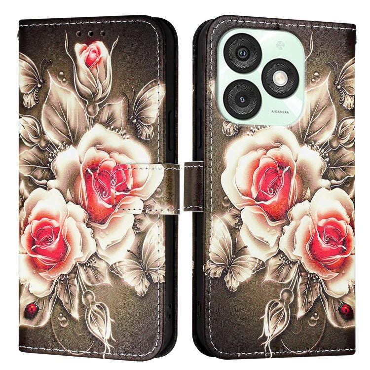 For itel A50   Colored Drawing Pattern Plain Weave Leather Phone Case(Roses On Black)