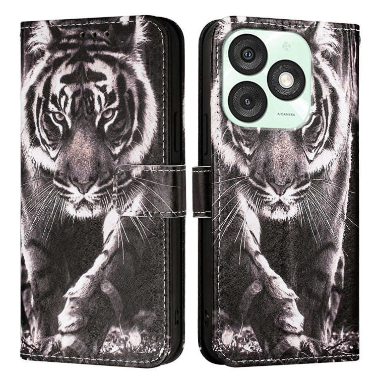 For itel A50   Colored Drawing Pattern Plain Weave Leather Phone Case(Black And White Tiger)