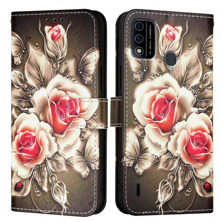 For itel A48 Colored Drawing Pattern Plain Weave Leather Phone Case(Roses On Black)