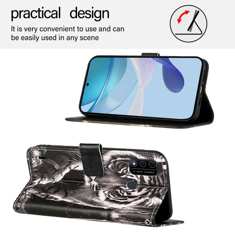 For itel A48 Colored Drawing Pattern Plain Weave Leather Phone Case(Black And White Tiger)