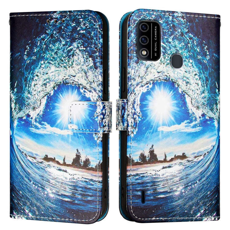For itel A48 Colored Drawing Pattern Plain Weave Leather Phone Case(Waves And Sun)