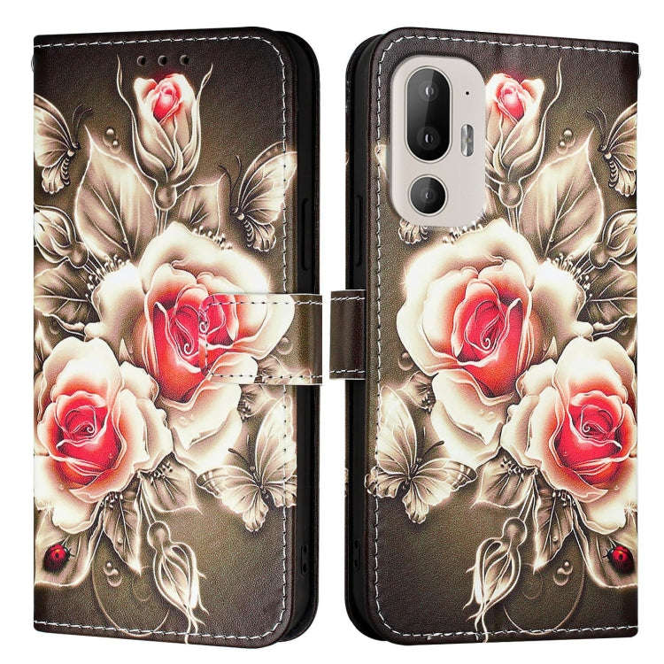 For HTC U24 Pro   Colored Drawing Pattern Plain Weave Leather Phone Case(Roses On Black)