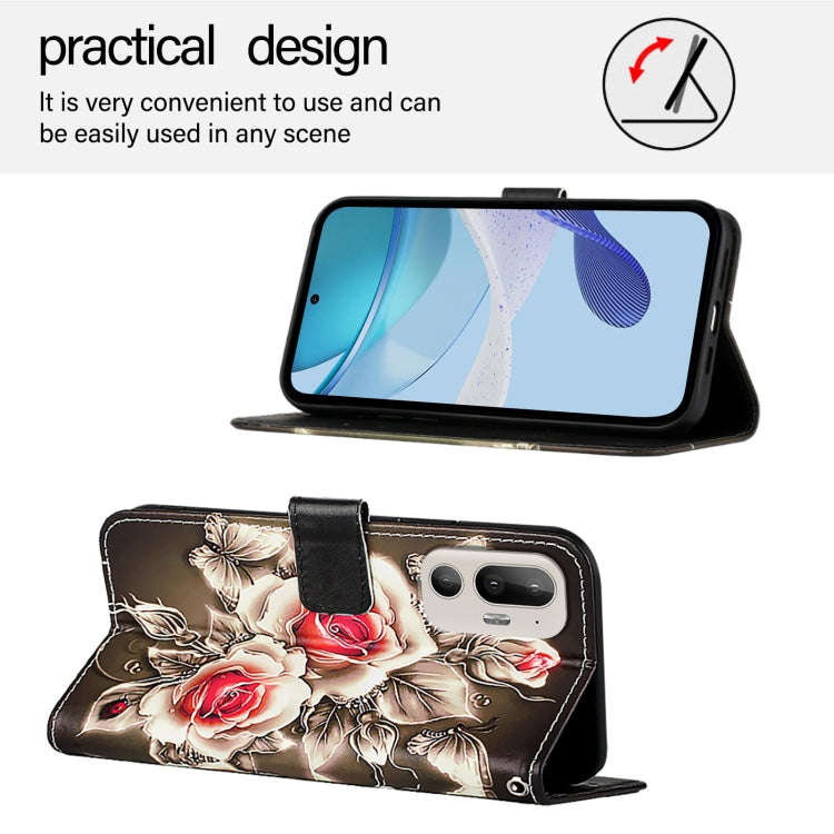 For HTC U24 Pro   Colored Drawing Pattern Plain Weave Leather Phone Case(Roses On Black)