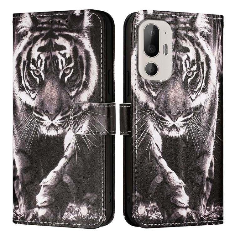 For HTC U24 Pro   Colored Drawing Pattern Plain Weave Leather Phone Case(Black And White Tiger)
