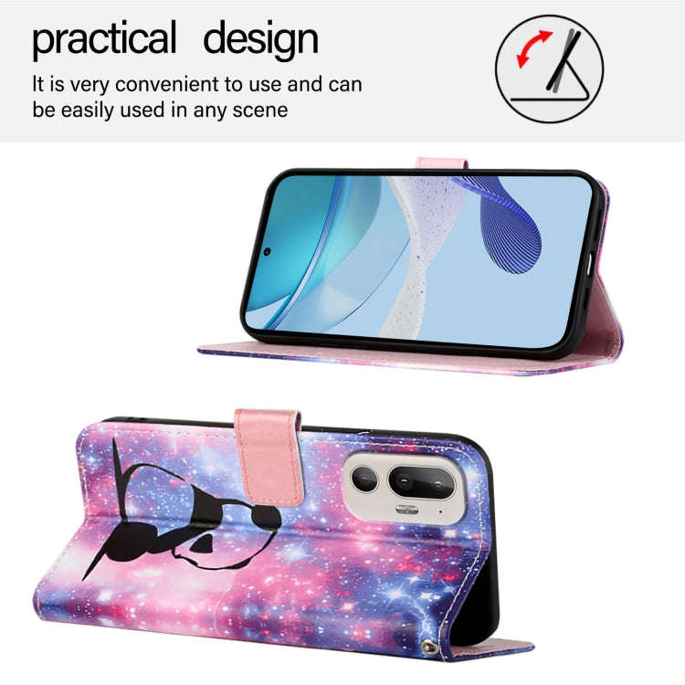 For HTC U24 Pro   Colored Drawing Pattern Plain Weave Leather Phone Case(Baby Panda)