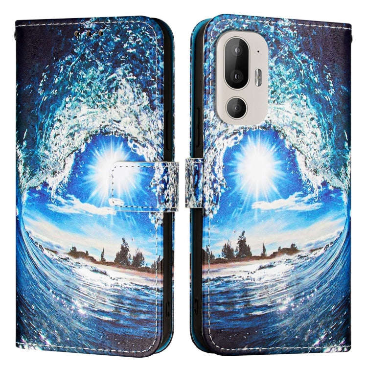 For HTC U24 Pro   Colored Drawing Pattern Plain Weave Leather Phone Case(Waves And Sun)