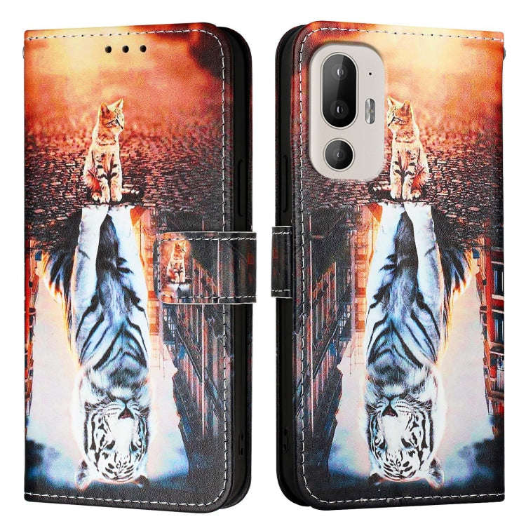 For HTC U24 Pro   Colored Drawing Pattern Plain Weave Leather Phone Case(Cats And Tigers)
