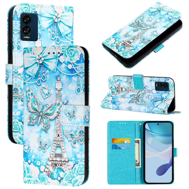 For BLU View Speed 5G Colored Drawing Pattern Plain Weave Leather Phone Case(Tower Butterfly)