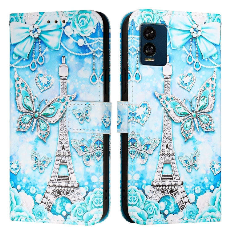 For BLU View Speed 5G Colored Drawing Pattern Plain Weave Leather Phone Case(Tower Butterfly)