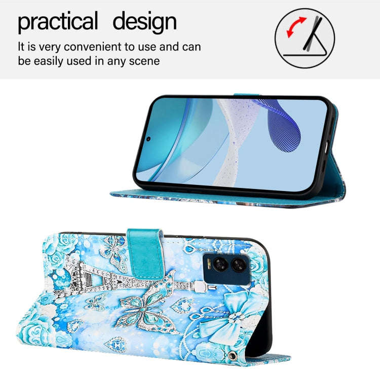For BLU View Speed 5G Colored Drawing Pattern Plain Weave Leather Phone Case(Tower Butterfly)