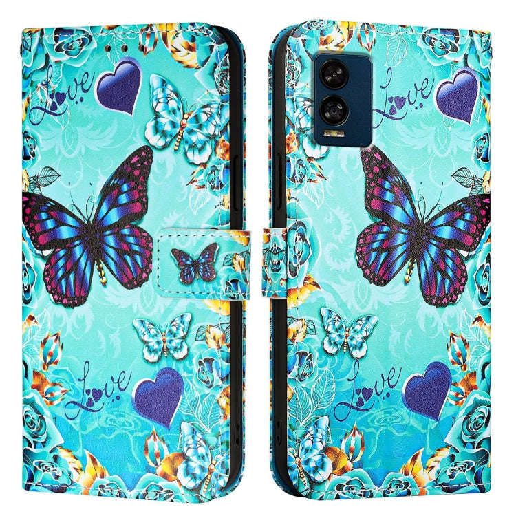 For BLU View Speed 5G Colored Drawing Pattern Plain Weave Leather Phone Case(Love Butterfly)