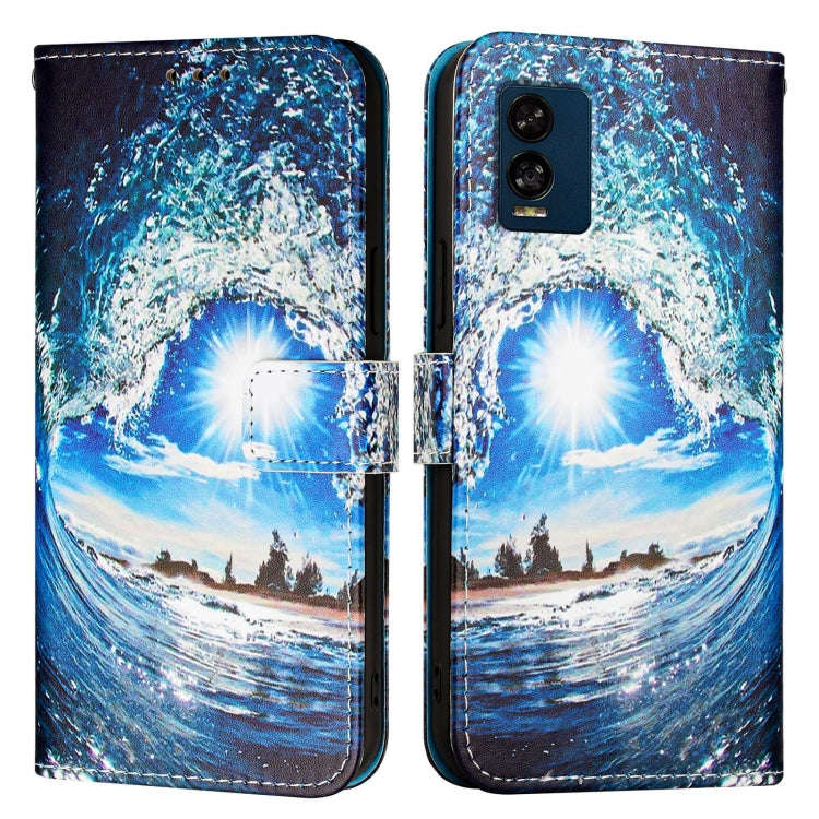 For BLU View Speed 5G Colored Drawing Pattern Plain Weave Leather Phone Case(Waves And Sun)