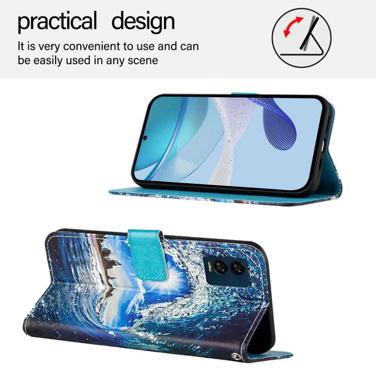 For BLU View Speed 5G Colored Drawing Pattern Plain Weave Leather Phone Case(Waves And Sun)