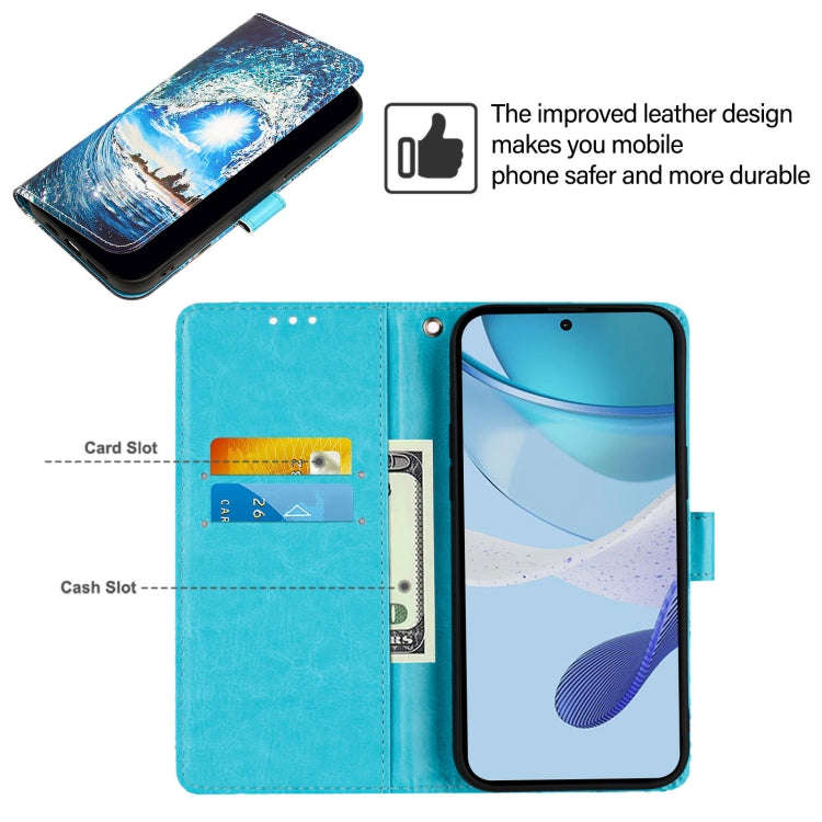 For BLU View Speed 5G Colored Drawing Pattern Plain Weave Leather Phone Case(Waves And Sun)