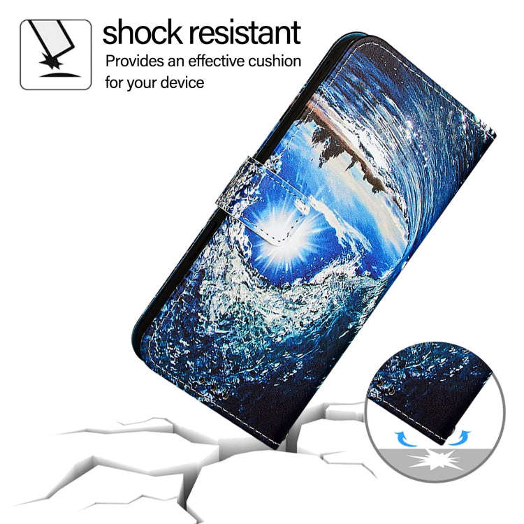 For BLU View Speed 5G Colored Drawing Pattern Plain Weave Leather Phone Case(Waves And Sun)