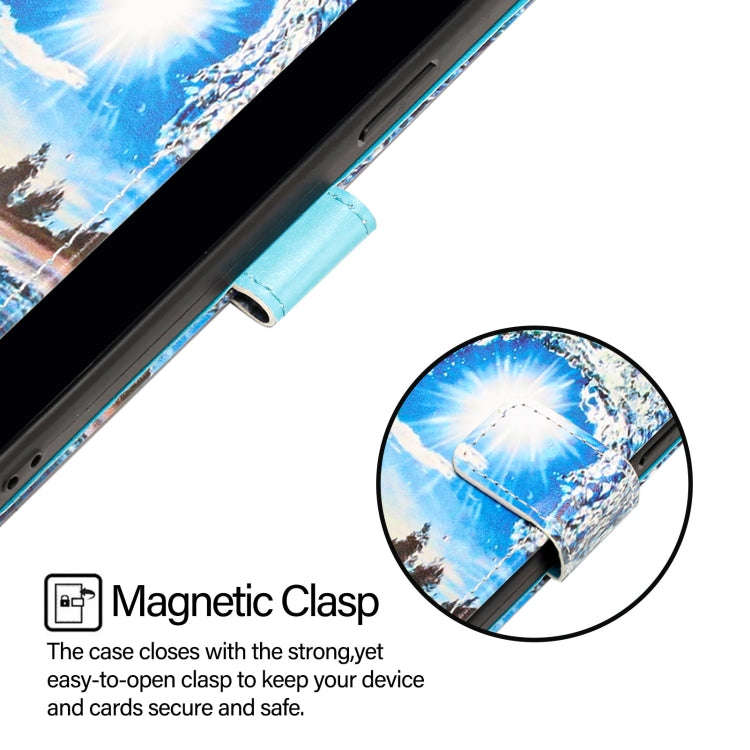 For BLU View Speed 5G Colored Drawing Pattern Plain Weave Leather Phone Case(Waves And Sun)