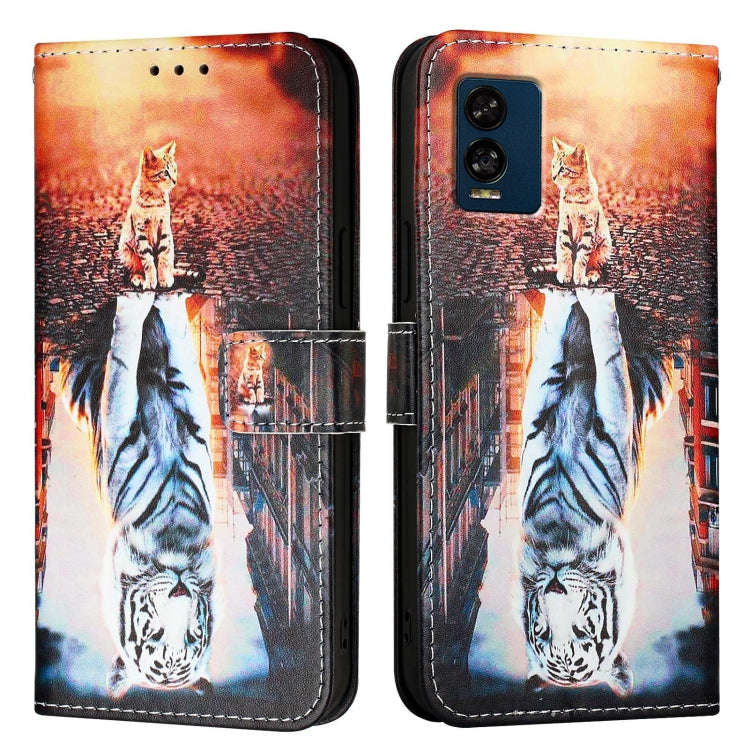 For BLU View Speed 5G Colored Drawing Pattern Plain Weave Leather Phone Case(Cats And Tigers)