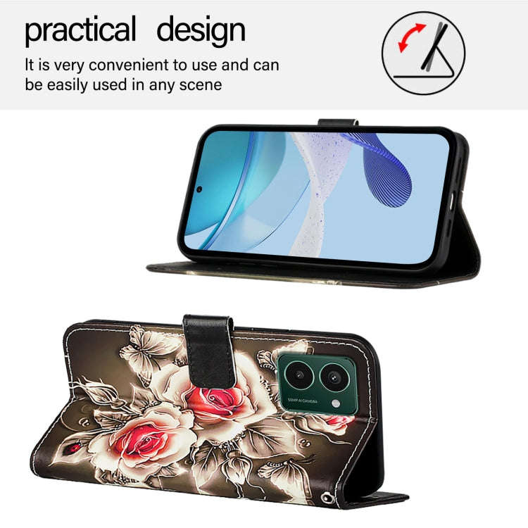 For HMD Pulse Pro   Colored Drawing Pattern Plain Weave Leather Phone Case(Roses On Black)