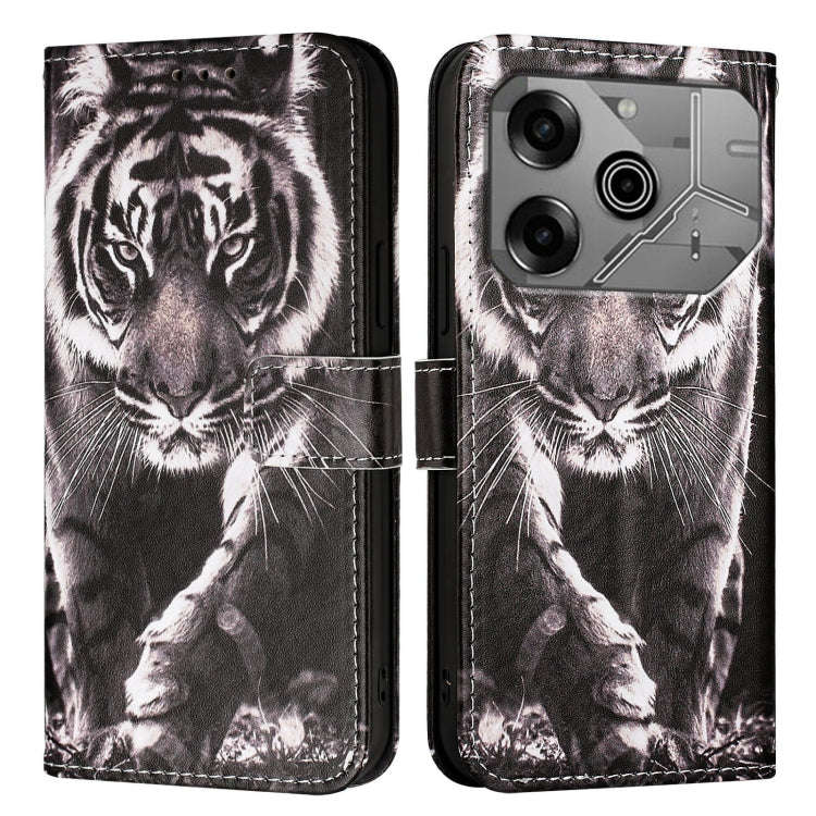 For Tecno Pova 6 Neo   Colored Drawing Pattern Plain Weave Leather Phone Case(Black And White Tiger)