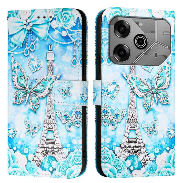 For Tecno Pova 6 Neo   Colored Drawing Pattern Plain Weave Leather Phone Case(Tower Butterfly)