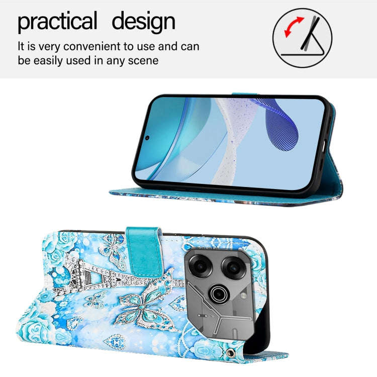 For Tecno Pova 6 Neo   Colored Drawing Pattern Plain Weave Leather Phone Case(Tower Butterfly)