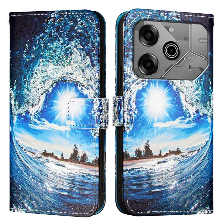 For Tecno Pova 6 Neo   Colored Drawing Pattern Plain Weave Leather Phone Case(Waves And Sun)