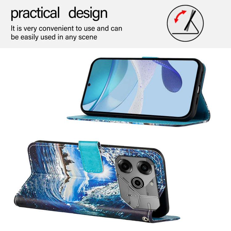 For Tecno Pova 6 Neo   Colored Drawing Pattern Plain Weave Leather Phone Case(Waves And Sun)