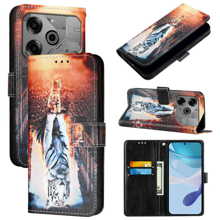 For Tecno Pova 6 Neo   Colored Drawing Pattern Plain Weave Leather Phone Case(Cats And Tigers)