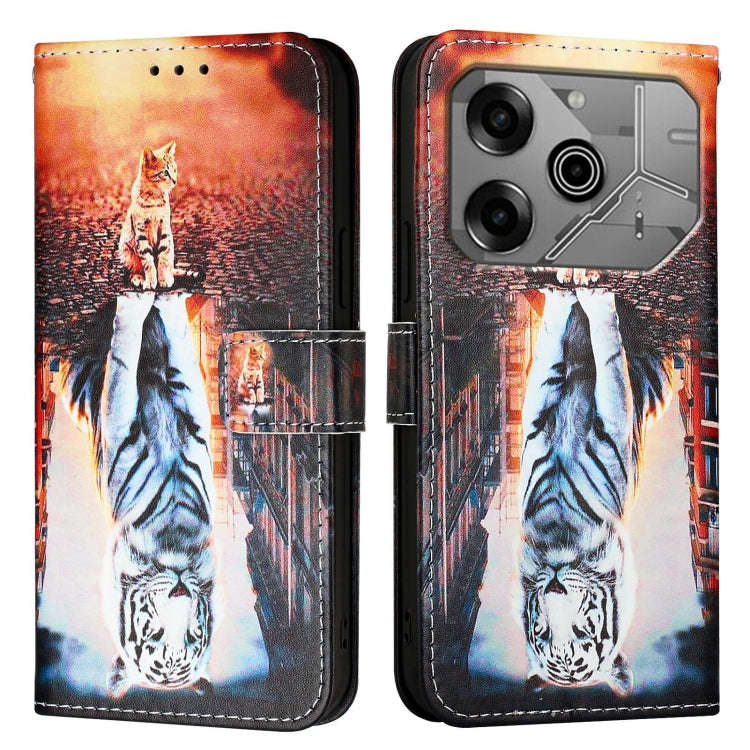 For Tecno Pova 6 Neo   Colored Drawing Pattern Plain Weave Leather Phone Case(Cats And Tigers)