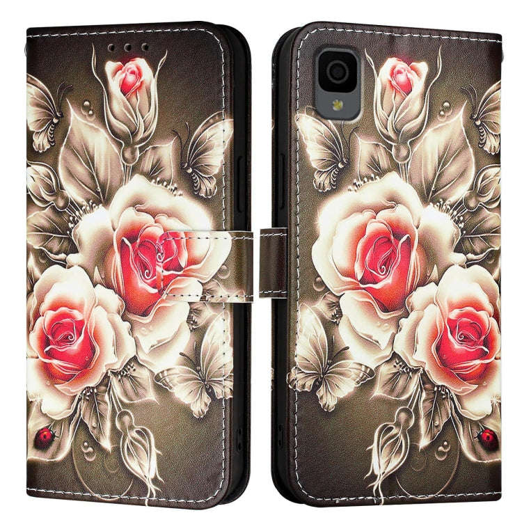 For TCL 30 XL T701DL Colored Drawing Pattern Plain Weave Leather Phone Case(Roses On Black)