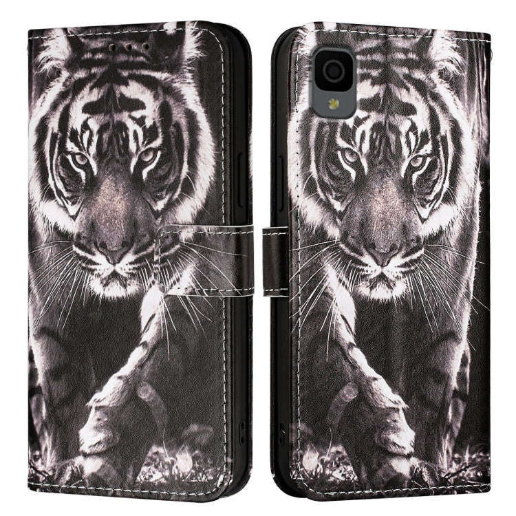 For TCL 30 XL T701DL Colored Drawing Pattern Plain Weave Leather Phone Case(Black And White Tiger)