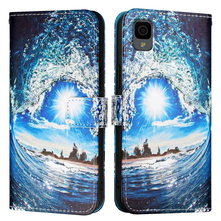 For TCL 30 XL T701DL Colored Drawing Pattern Plain Weave Leather Phone Case(Waves And Sun)