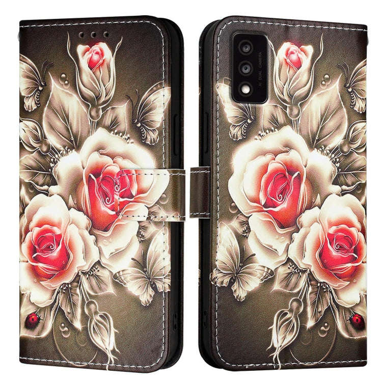 For TCL 30T T603DL Colored Drawing Pattern Plain Weave Leather Phone Case(Roses On Black)