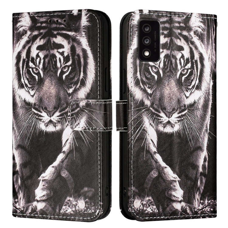 For TCL 30T T603DL Colored Drawing Pattern Plain Weave Leather Phone Case(Black And White Tiger)